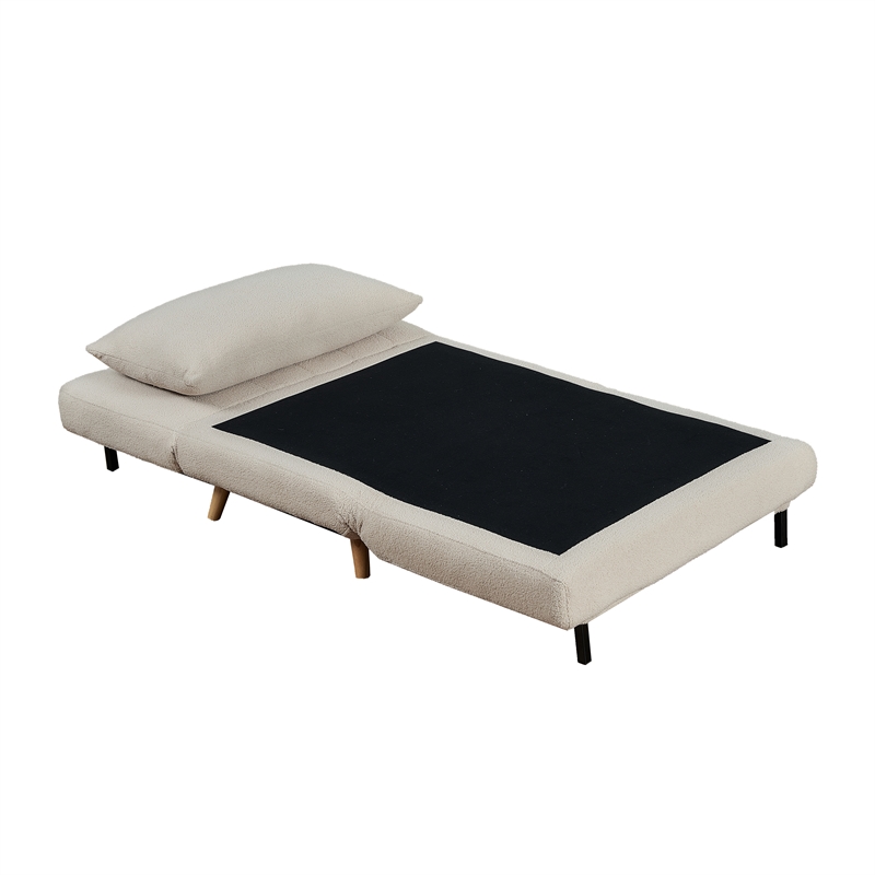 Convertible Tri-Fold Chair with Pillow and Hideaway Legs in Cream Boucle