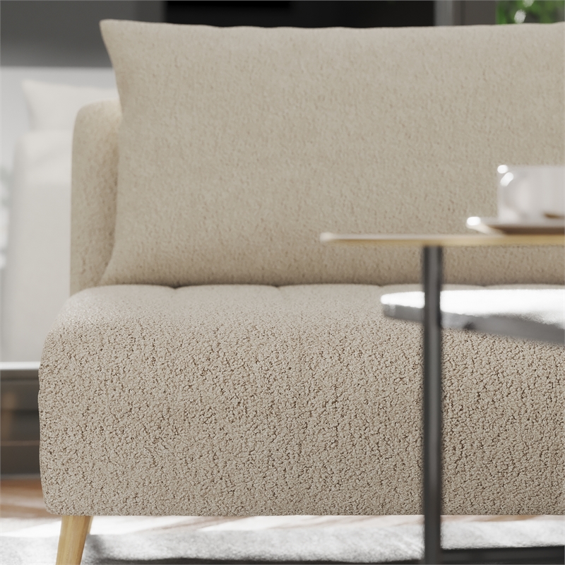 Convertible Tri-Fold Chair with Pillow and Hideaway Legs in Cream Boucle