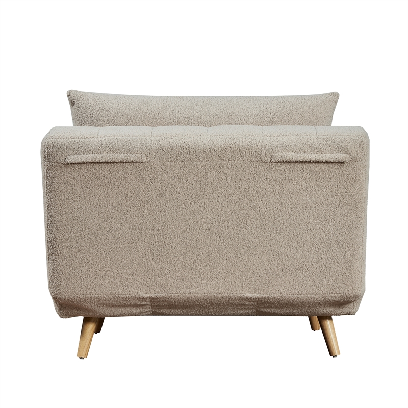 Convertible Tri-Fold Chair with Pillow and Hideaway Legs in Cream Boucle