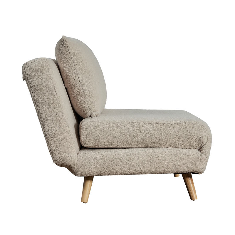 Convertible Tri-Fold Chair with Pillow and Hideaway Legs in Cream Boucle