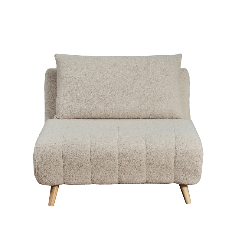 Convertible Tri-Fold Chair with Pillow and Hideaway Legs in Cream Boucle