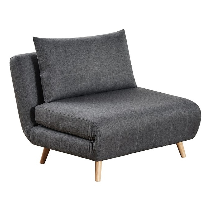 Convertible Tri-Fold Chair with Pillow and Hideaway Legs in Dark Gray Fabric