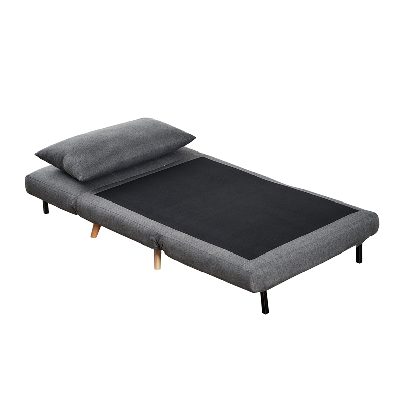 Convertible Tri-Fold Chair with Pillow and Hideaway Legs in Dark Gray Fabric