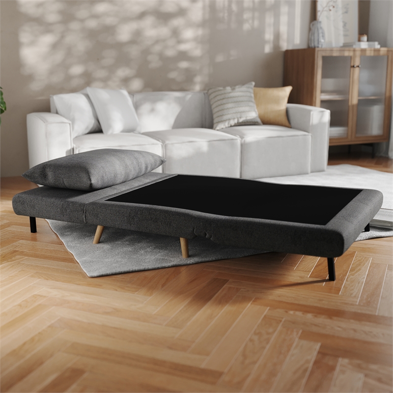 Convertible Tri-Fold Chair with Pillow and Hideaway Legs in Dark Gray Fabric