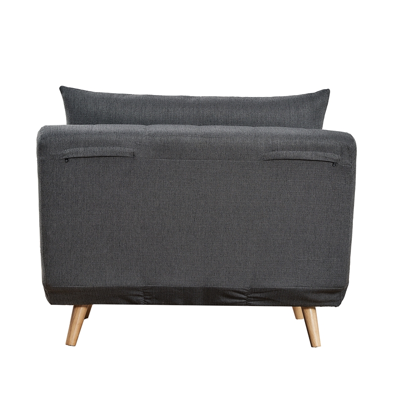 Convertible Tri-Fold Chair with Pillow and Hideaway Legs in Dark Gray Fabric