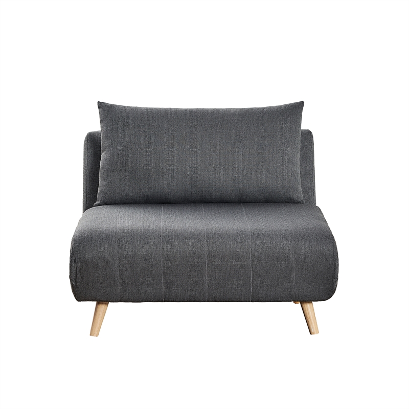 Convertible Tri-Fold Chair with Pillow and Hideaway Legs in Dark Gray Fabric