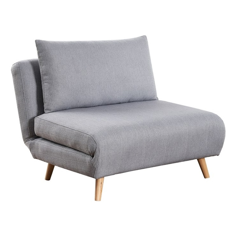 Convertible Tri-Fold Chair with Pillow and Hideaway Legs in Light Gray Fabric