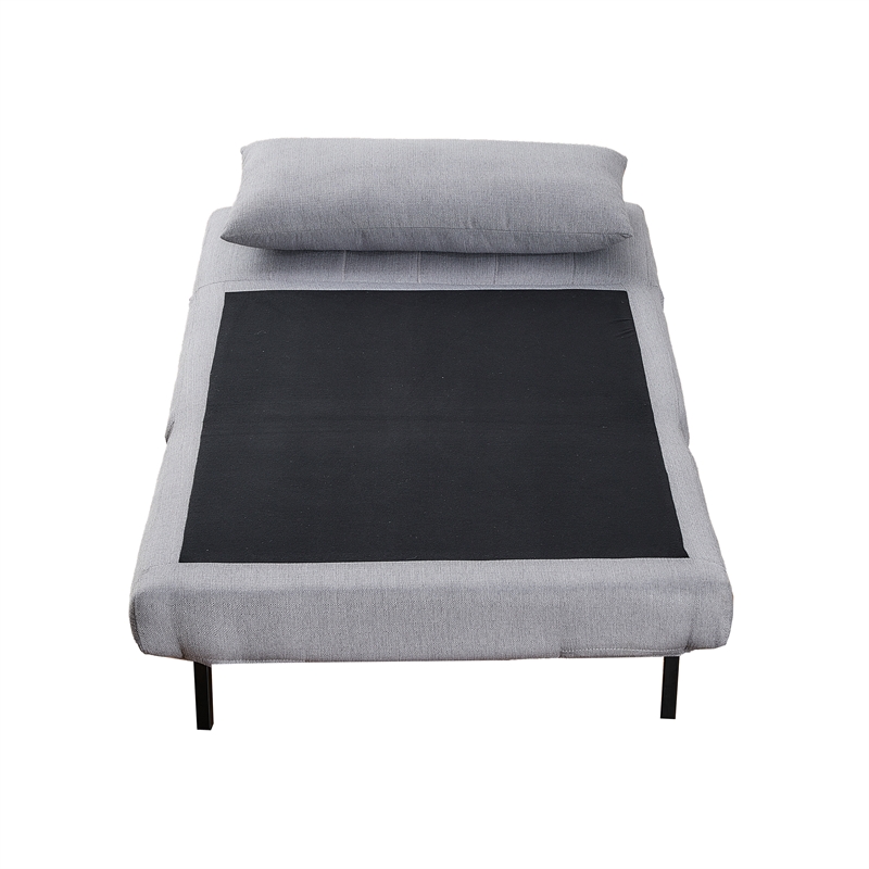 Convertible Tri-Fold Chair with Pillow and Hideaway Legs in Light Gray Fabric