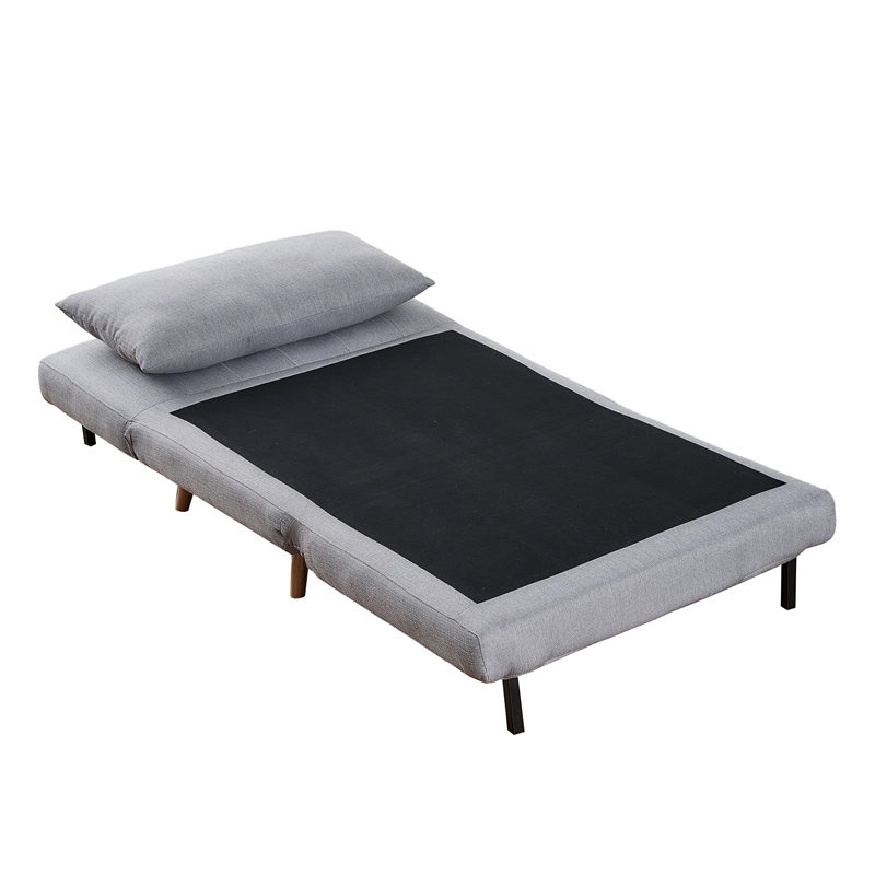 Convertible Tri-Fold Chair with Pillow and Hideaway Legs in Light Gray Fabric