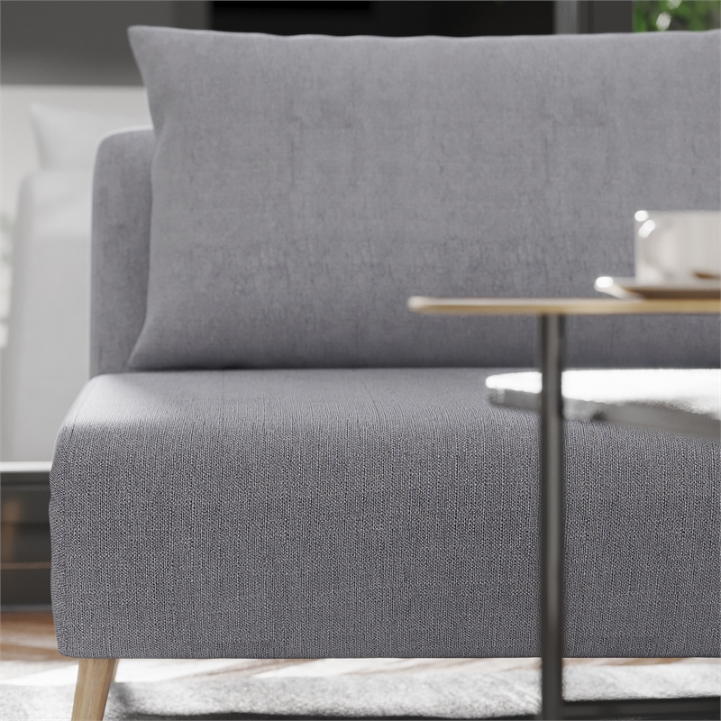 Convertible Tri-Fold Chair with Pillow and Hideaway Legs in Light Gray Fabric