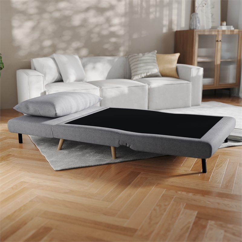 Convertible Tri-Fold Chair with Pillow and Hideaway Legs in Light Gray Fabric