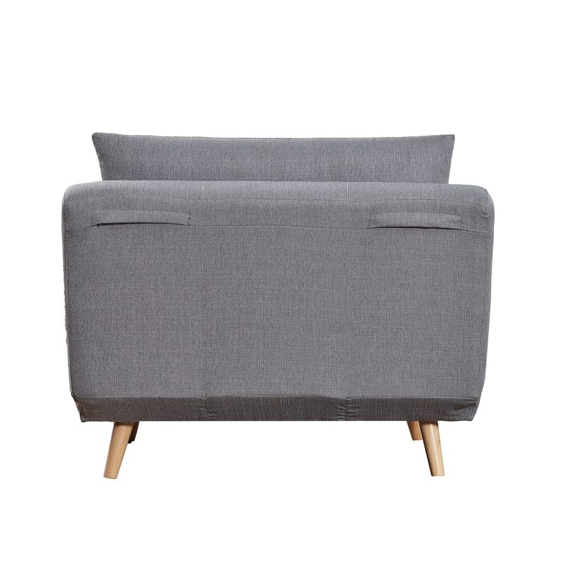 Convertible Tri-Fold Chair with Pillow and Hideaway Legs in Light Gray Fabric