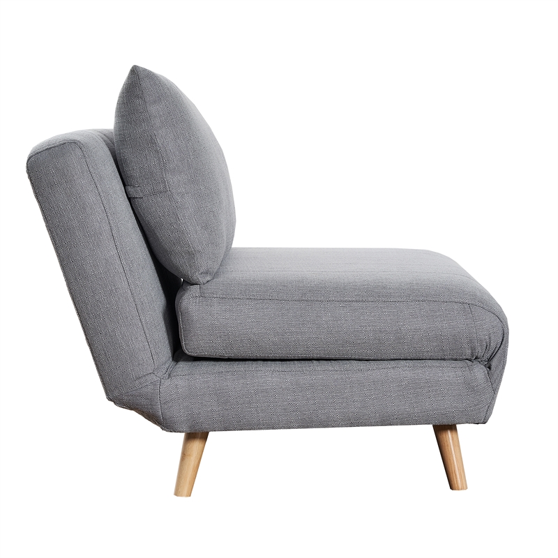 Convertible Tri-Fold Chair with Pillow and Hideaway Legs in Light Gray Fabric