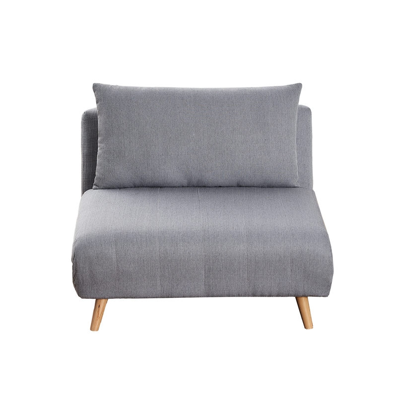 Convertible Tri-Fold Chair with Pillow and Hideaway Legs in Light Gray Fabric