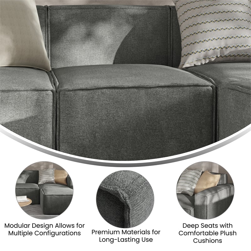 Contemporary Modular Sectional Sofa Armless Middle Chair in Dark Gray Fabric