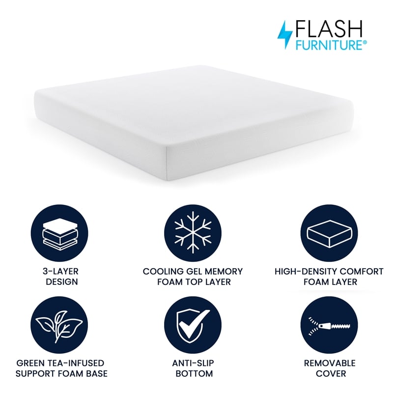 Green Tea Cooling Gel 3-Layer Memory Foam King 10