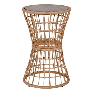 Indoor/Outdoor Natural Boho Rattan Rope Table with Acacia Wood Top