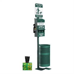 Pet Waste Station-Pull Out Bag Dispenser-Sanitizer Bottle-Pedal Trash Can-Green