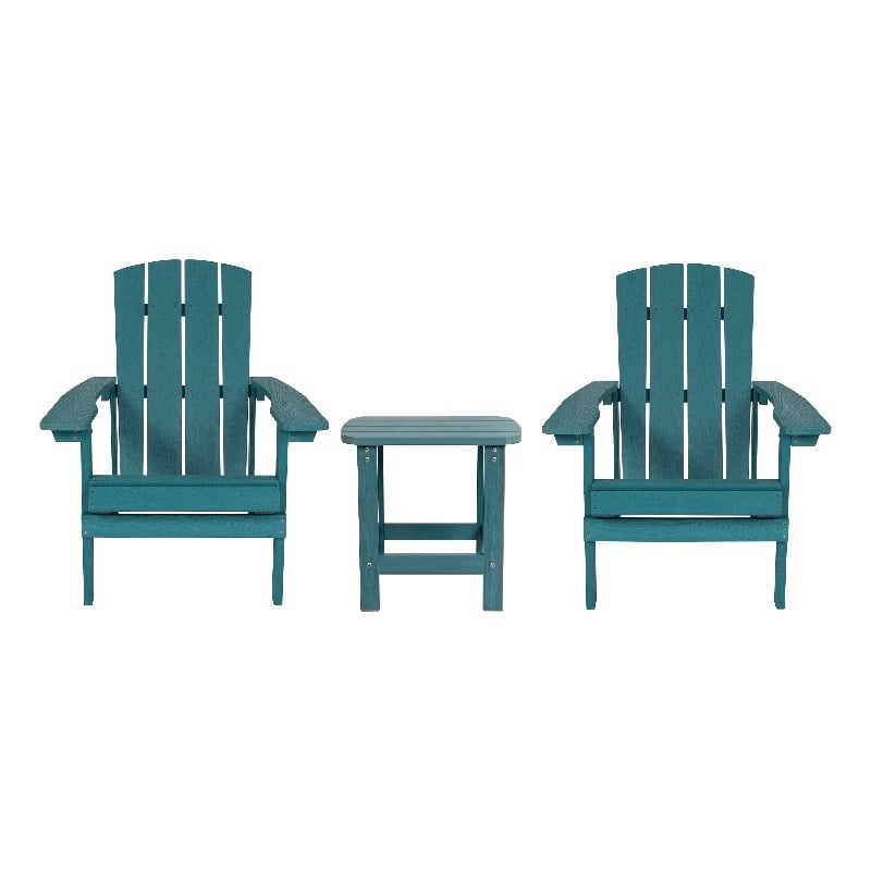 Indoor/Outdoor Adirondack Style Side Table and 2 Chair Set in Sea Foam