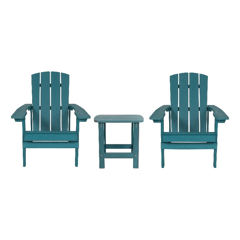 Indoor/Outdoor Adirondack Style Side Table and 2 Chair Set in Sea Foam