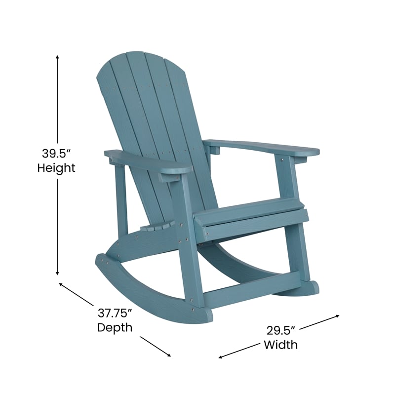 Set of 2 Poly Resin Adirondack Rocking Chairs with 1 Side Table in Sea Foam