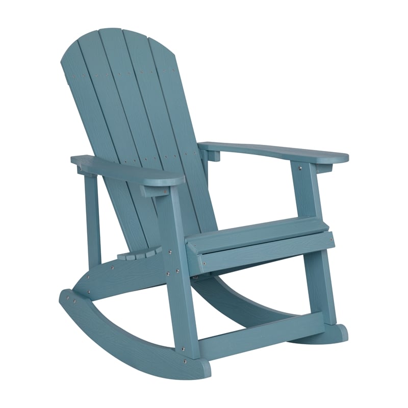 Set of 2 Poly Resin Adirondack Rocking Chairs with 1 Side Table in Sea Foam