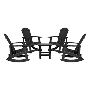 Set of 4 Poly Resin Adirondack Rocking Chairs with 1 Side Table in Black