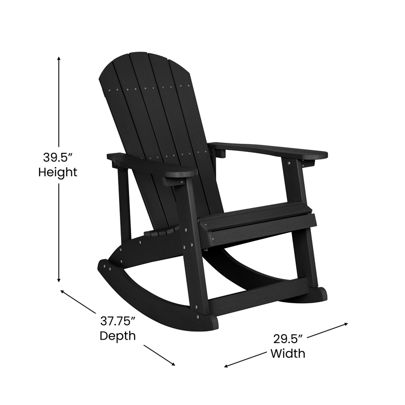 Set of 4 Poly Resin Adirondack Rocking Chairs with 1 Side Table in Black