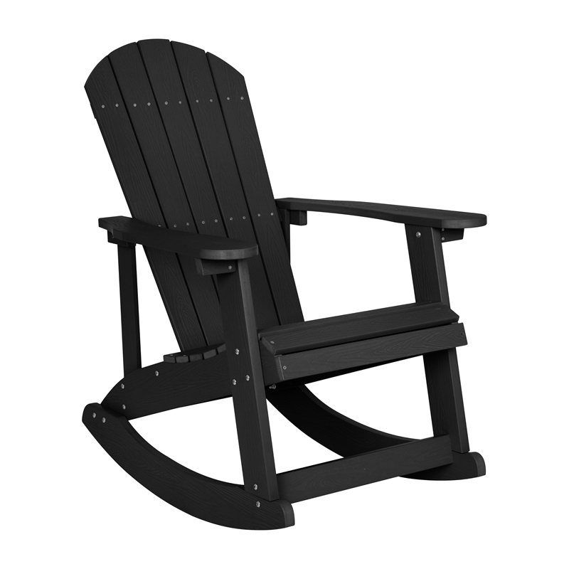 Set of 4 Poly Resin Adirondack Rocking Chairs with 1 Side Table in Black