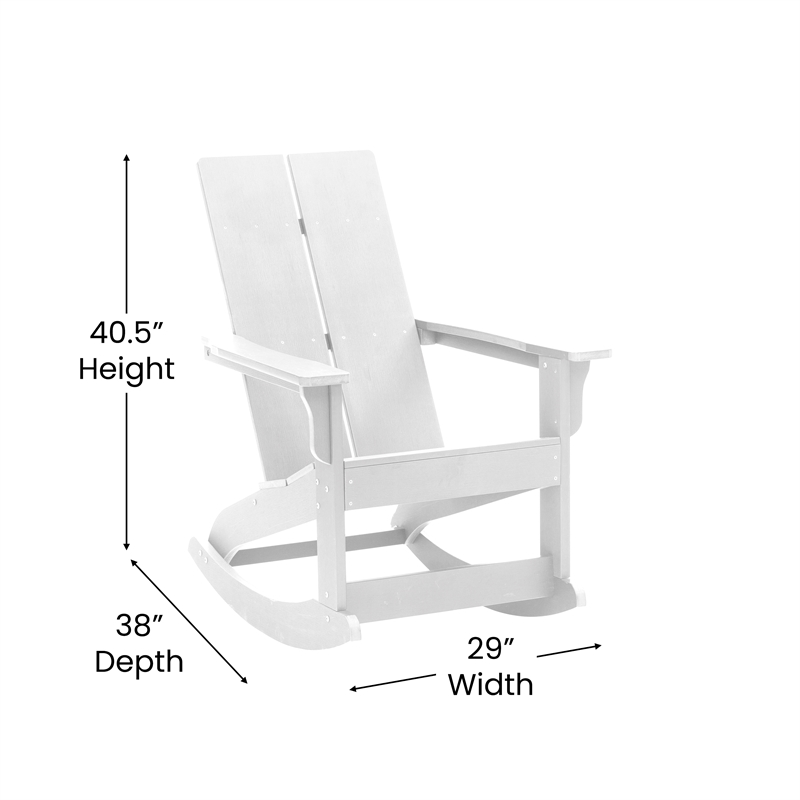 4 White Modern Dual Slat Poly Resin Adirondack Rocking Chairs with 1 Side Table