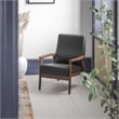 Mid-Century Modern Black LeatherSoft Arm Chair with Wooden Frame and Arms