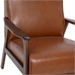 Mid-Century Modern Cognac LeatherSoft Arm Chair with Wooden Frame and Arms