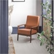Mid-Century Modern Cognac LeatherSoft Arm Chair with Wooden Frame and Arms