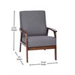 Mid-Century Modern Gray Faux Linen Arm Chair with Wooden Frame and Arms