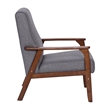 Mid-Century Modern Gray Faux Linen Arm Chair with Wooden Frame and Arms