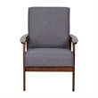 Mid-Century Modern Gray Faux Linen Arm Chair with Wooden Frame and Arms