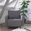 Compact Dark Gray Faux Linen Upholstered Tufted Chair with Wooden Legs