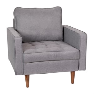 Compact Slate Gray Faux Linen Upholstered Tufted Chair with Wooden Legs