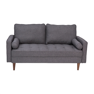 Compact Dark Gray Faux Linen Upholstered Tufted Loveseat with Wooden Legs