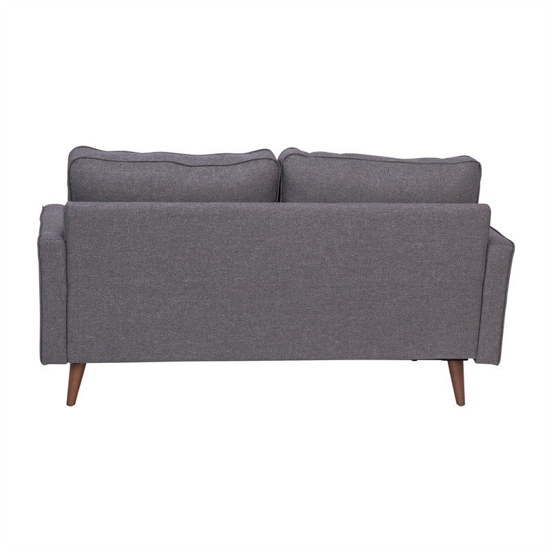 Compact Dark Gray Faux Linen Upholstered Tufted Loveseat with Wooden Legs