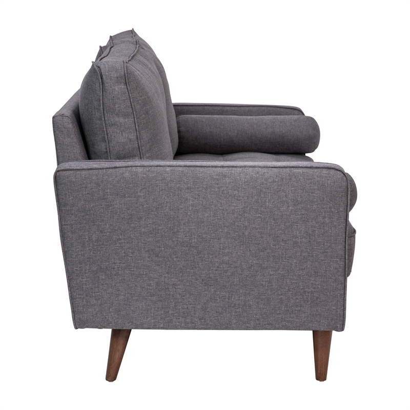 Compact Dark Gray Faux Linen Upholstered Tufted Loveseat with Wooden Legs