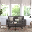 Compact Dark Gray Faux Linen Upholstered Tufted Loveseat with Wooden Legs