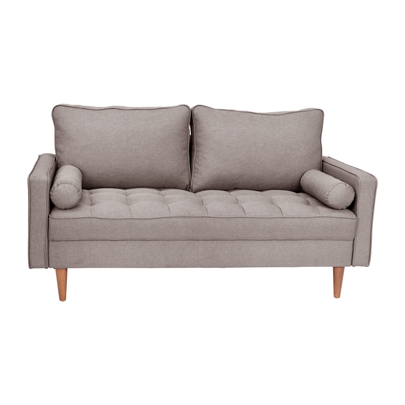 Compact Slate Gray Faux Linen Upholstered Tufted Loveseat with Wooden Legs