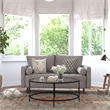 Compact Slate Gray Faux Linen Upholstered Tufted Loveseat with Wooden Legs