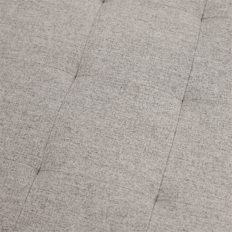 Round Cotton Linen Tufted Ottoman with Black Metal Frame in Gray