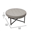 Round Cotton Linen Tufted Ottoman with Black Metal Frame in Gray