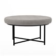 Round Cotton Linen Tufted Ottoman with Black Metal Frame in Gray