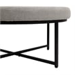Round Cotton Linen Tufted Ottoman with Black Metal Frame in Gray