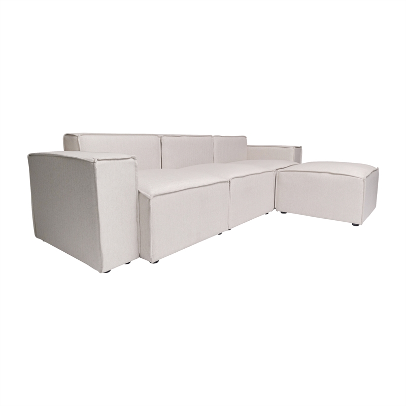 Contemporary 4 Piece Modular Sectional Sofa with Ottoman in Cream Fabric