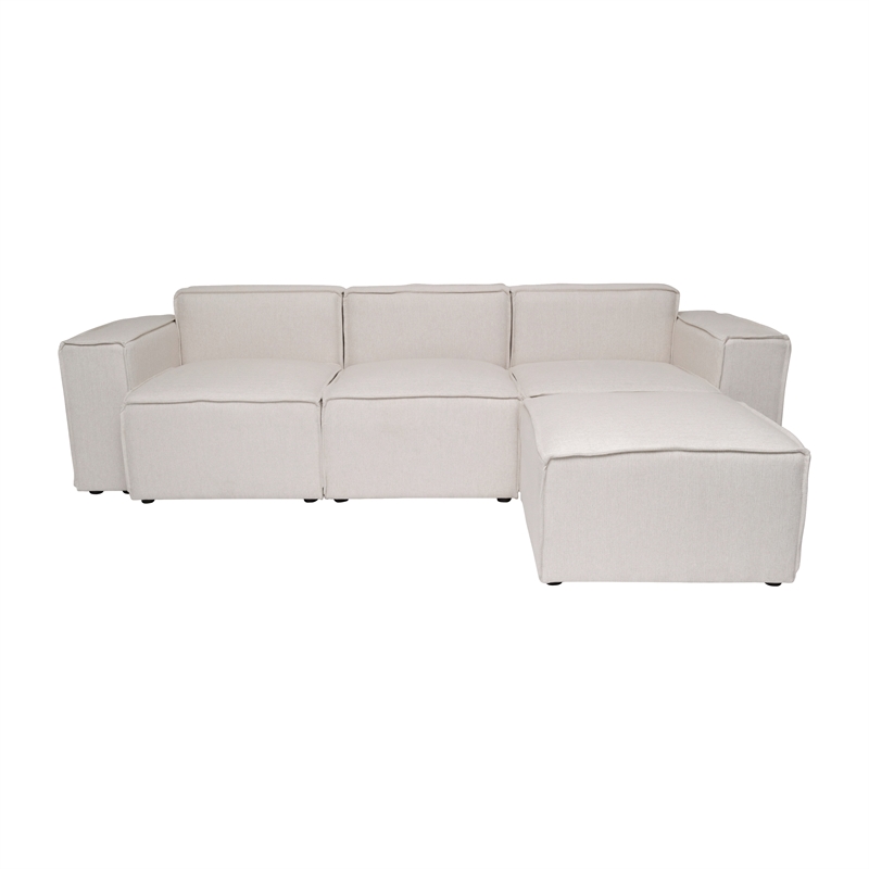 Contemporary 4 Piece Modular Sectional Sofa with Ottoman in Cream Fabric